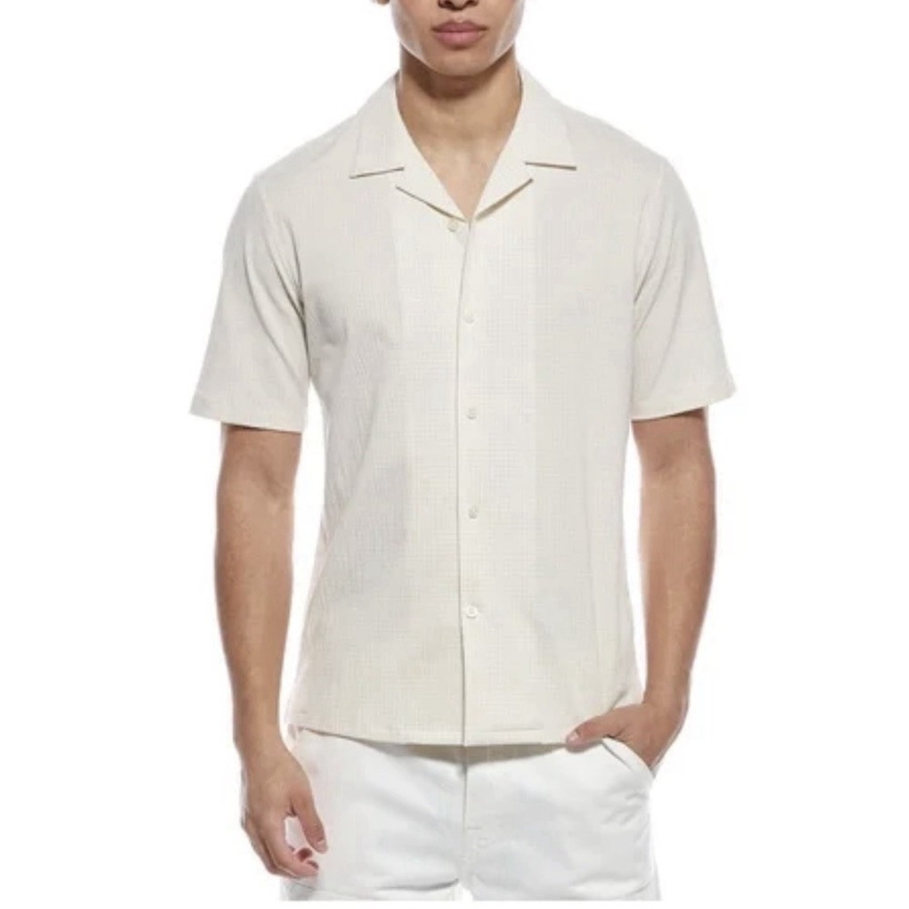 Theory Men Size Large Daze Precise 100% Linen Short Sleeve Shirt Ivory ‼️READ‼️